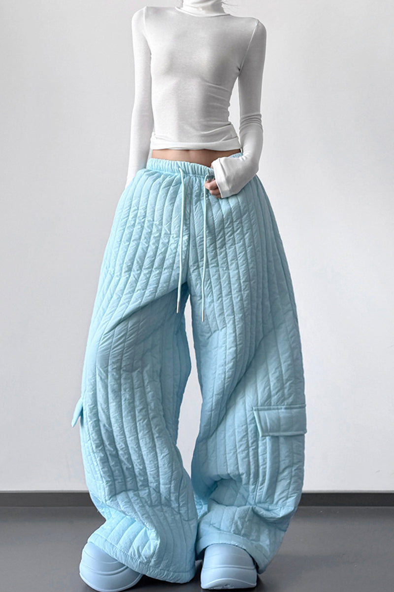 Quilted Wide-Leg Casual Pants