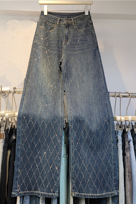 Diamond Pattern Straight Jeans