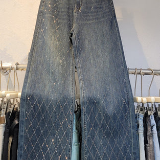 Diamond Pattern Straight Jeans