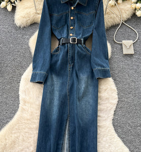 Belted Denim Button-Up Dress