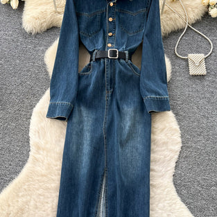 Belted Denim Button-Up Dress