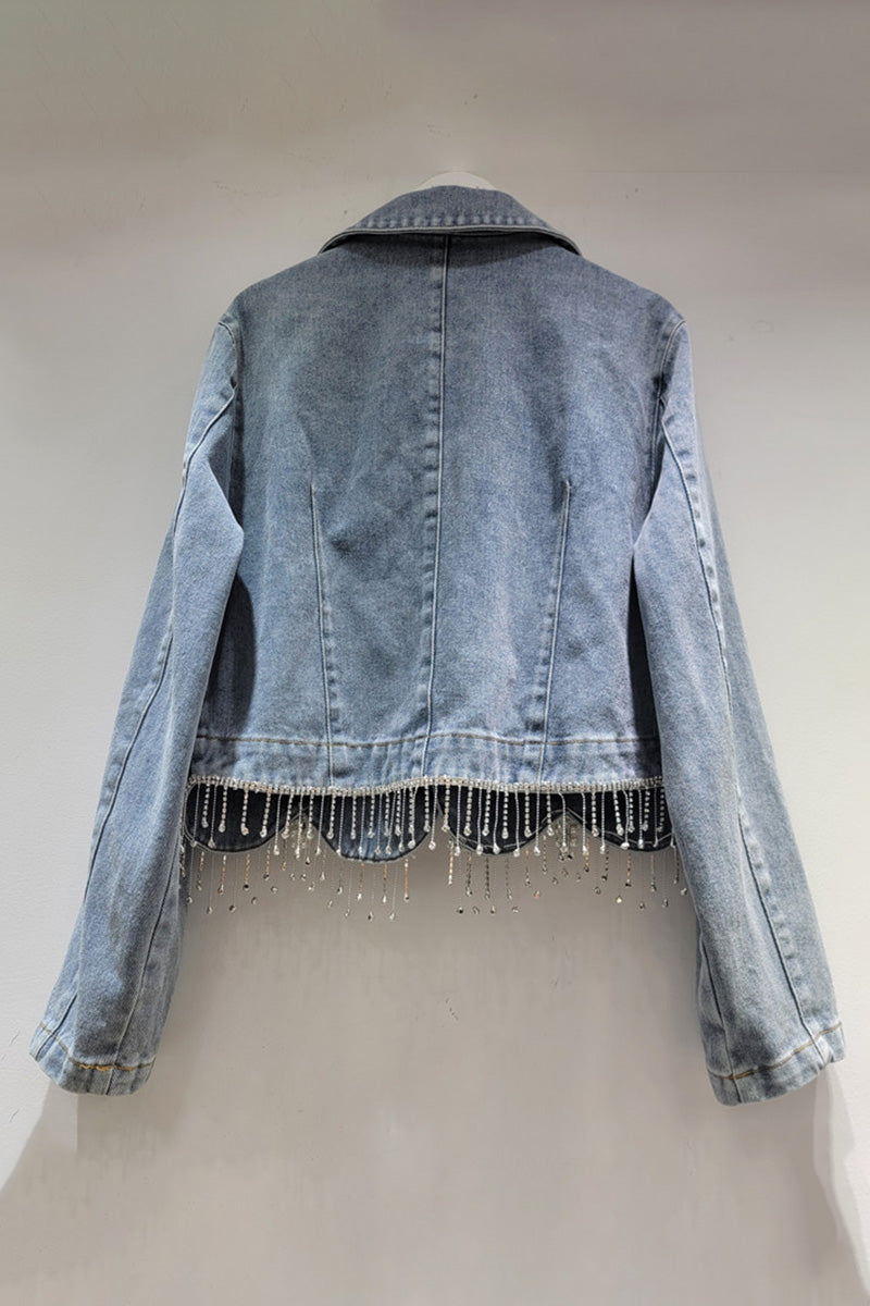 Embellished Denim Jacket with Pearls