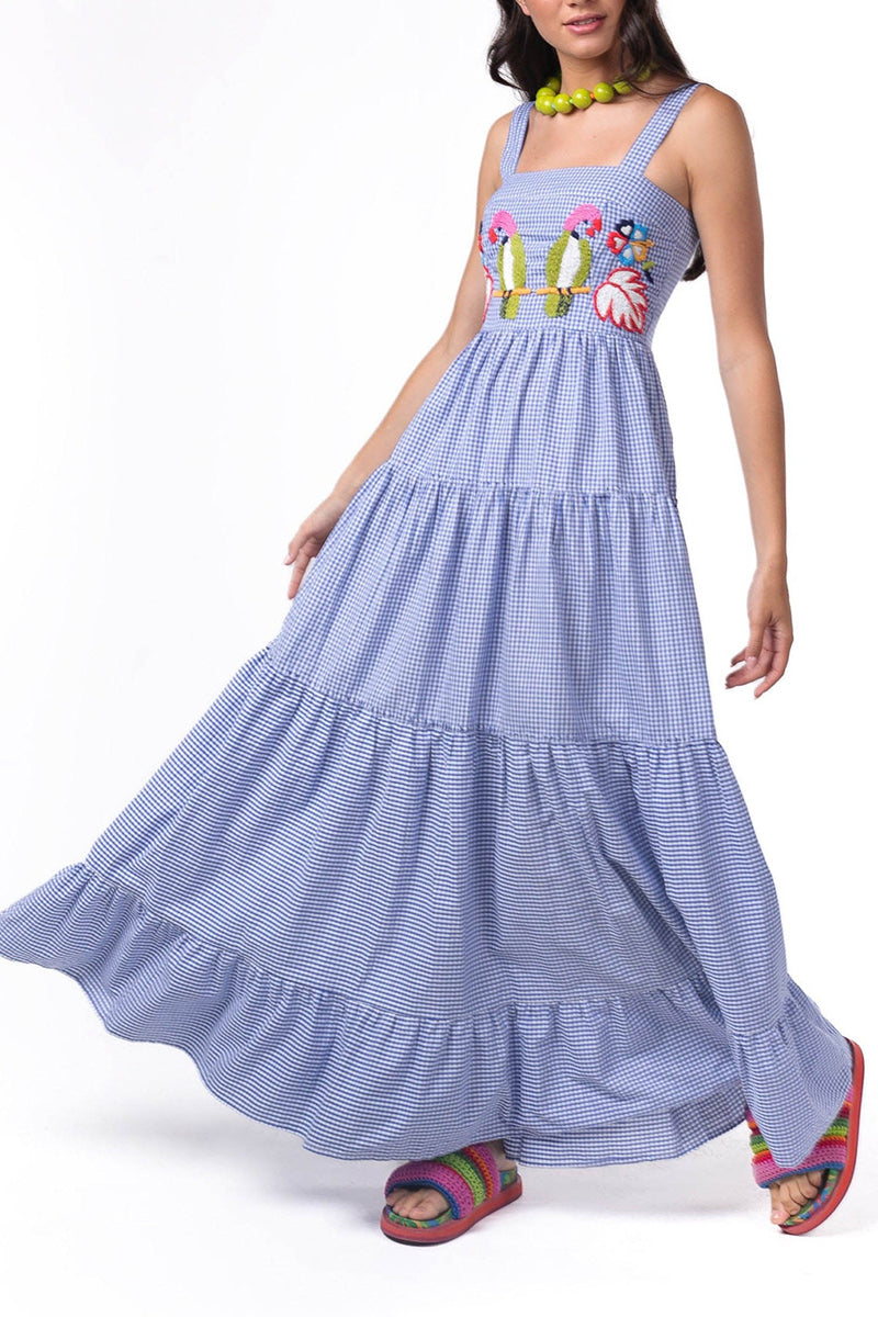 Plaid Parrot Print Maxi Dress