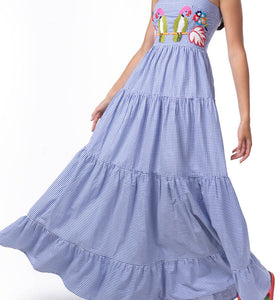 Plaid Parrot Print Maxi Dress