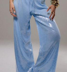 Sparkly Wide-Leg Casual Pants