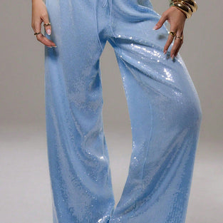 Sparkly Wide-Leg Casual Pants