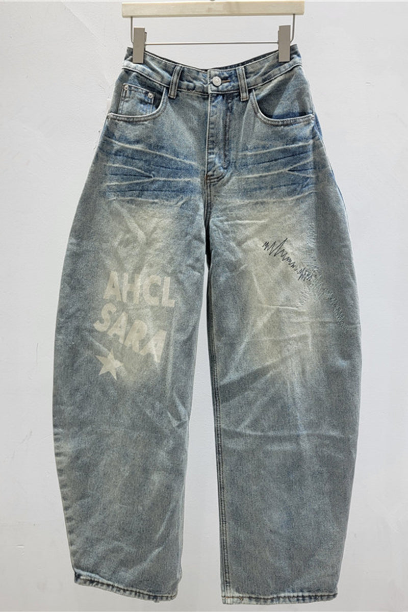 Trendy Graphic Barrel Jeans