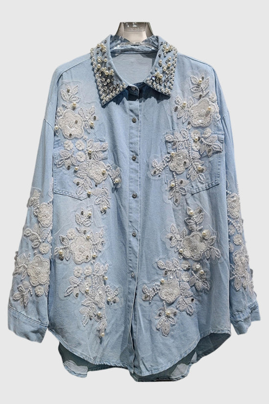 Floral Embellished Denim Shirt