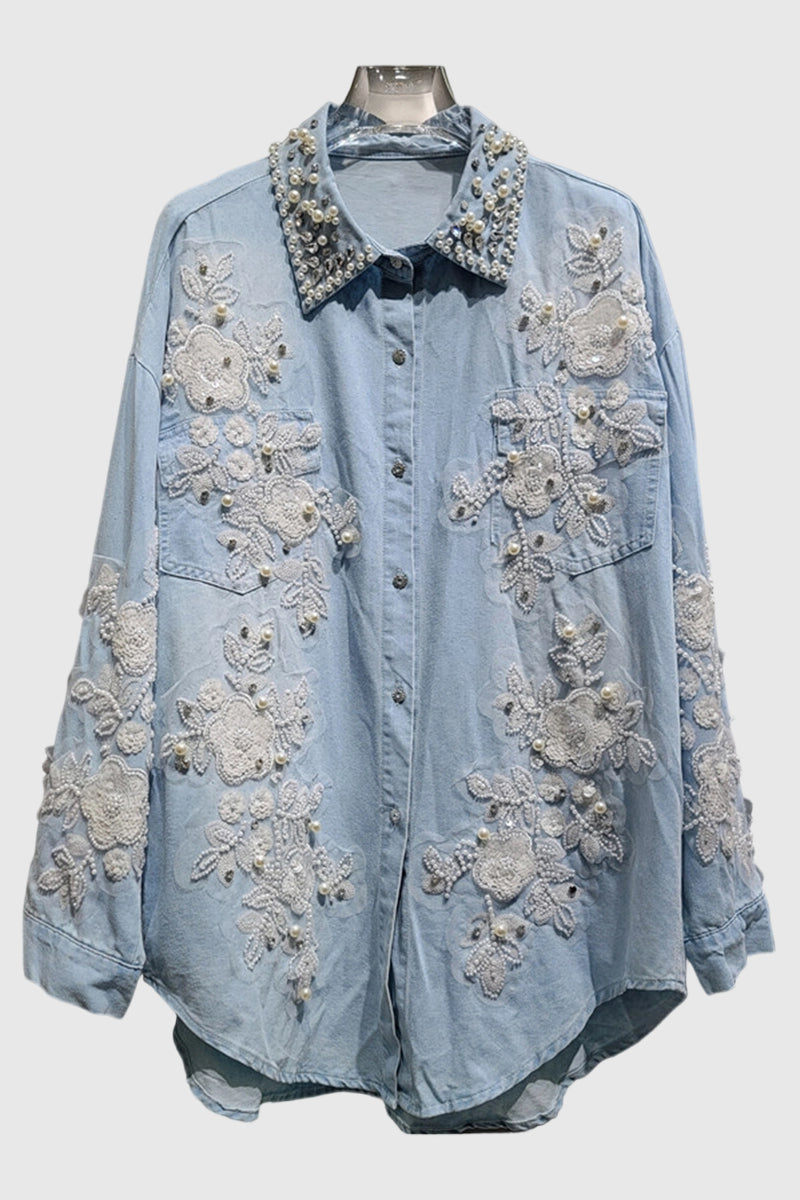 Floral Embellished Denim Shirt