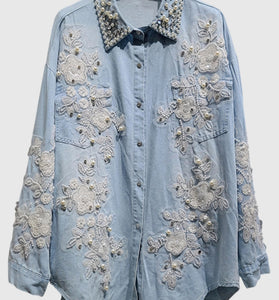Floral Embellished Denim Shirt