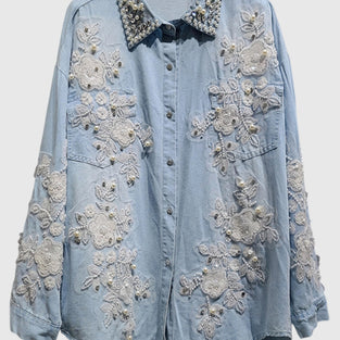 Floral Embellished Denim Shirt