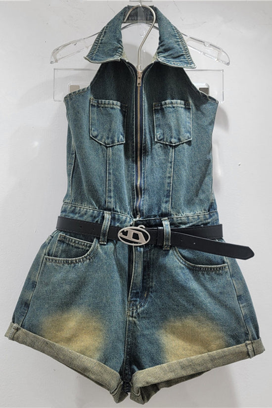 Chic Denim Sleeveless Romper