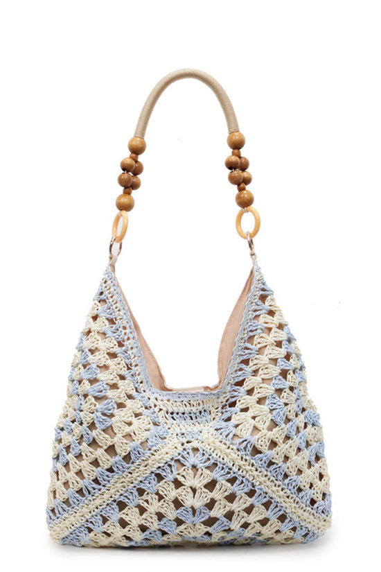 Crochet Patterned Handbag with Beaded Handle