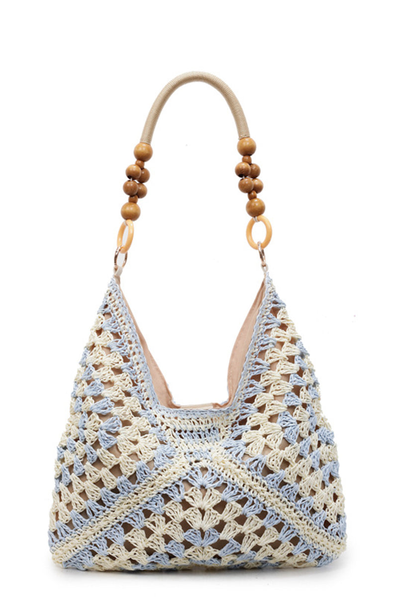 Crochet Patterned Handbag with Beaded Handle