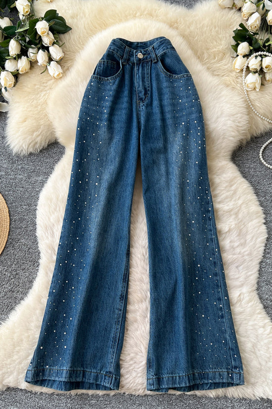 Sparkling Embellished Straight Denim Jeans