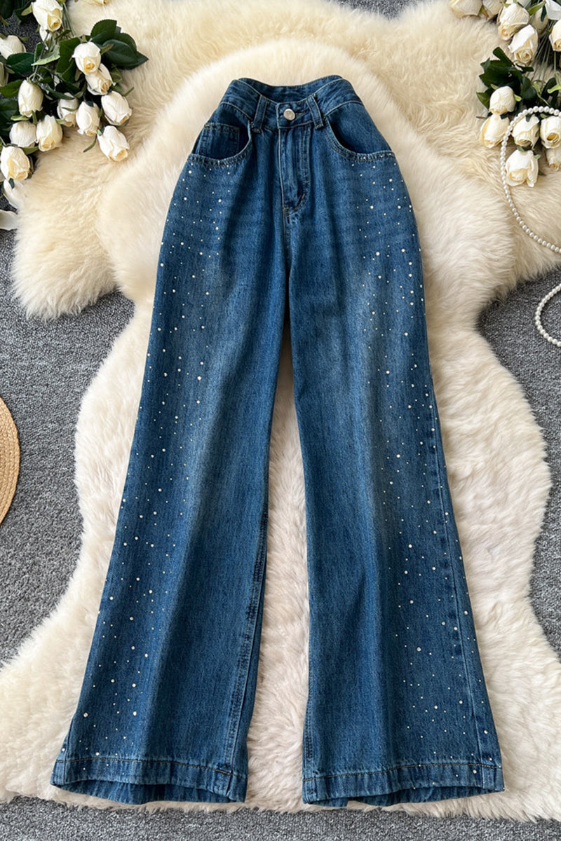 Sparkling Embellished Straight Denim Jeans