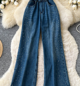 Sparkling Embellished Straight Denim Jeans