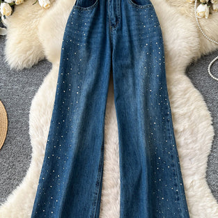 Sparkling Embellished Straight Denim Jeans