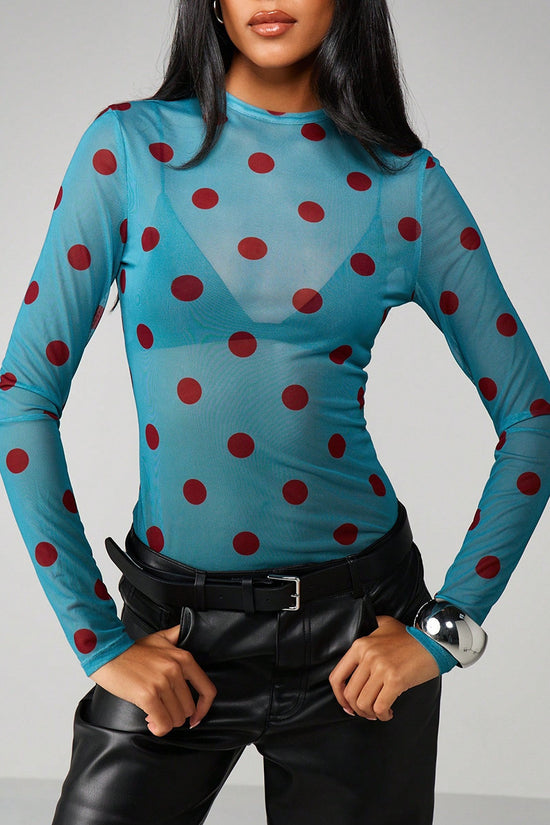 Polka Dot Sheer Long Sleeve Top