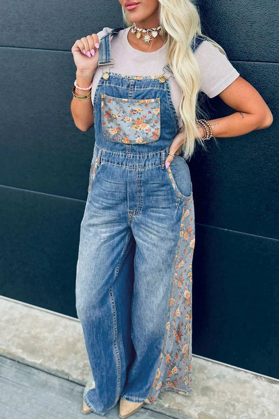 Floral Patchwork Wide Leg Overalls