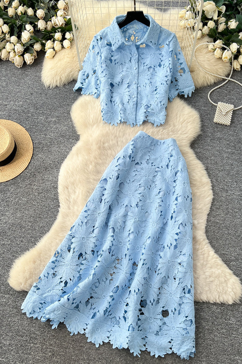 Floral Lace Two-Piece Skirt Set