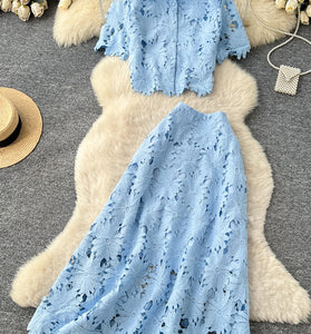 Floral Lace Two-Piece Skirt Set