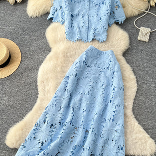 Floral Lace Two-Piece Skirt Set