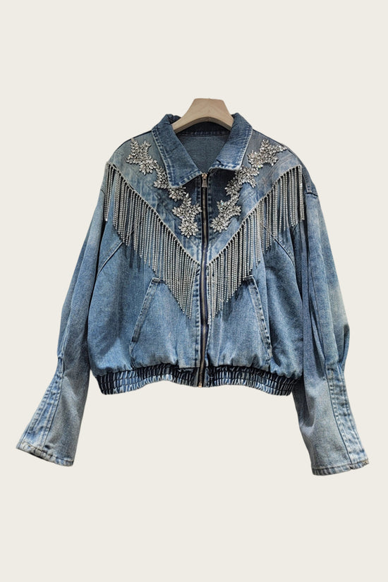 Embellished Denim Jacket with Fringe