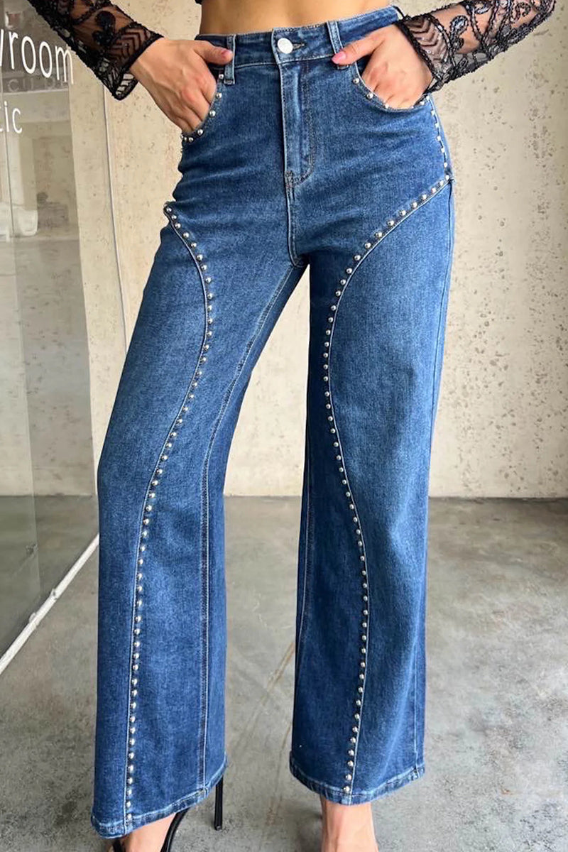 Studded Straight-Leg Jeans