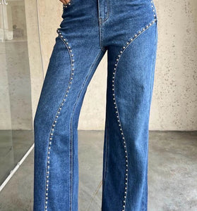 Studded Straight-Leg Jeans