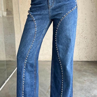 Studded Straight-Leg Jeans