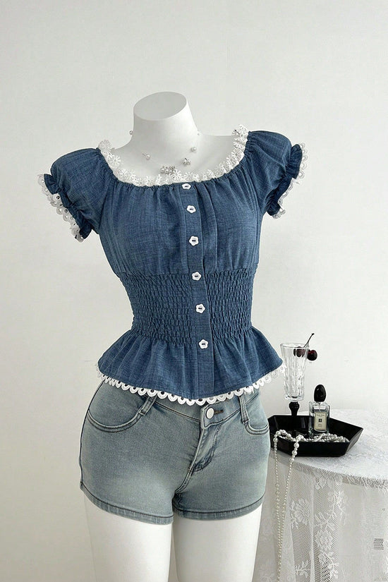 Charming Buttoned Smocked Peplum Top