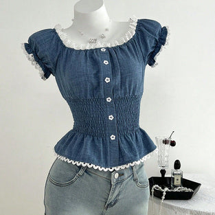 Charming Buttoned Smocked Peplum Top