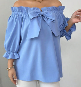 Elegant Bow Accent Ruffle Blouse