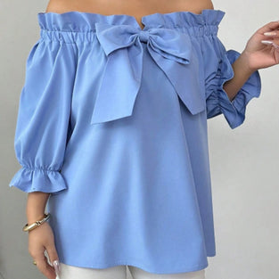 Elegant Bow Accent Ruffle Blouse