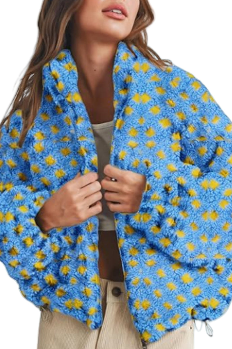 Checkered Zip-Up Casual Coat