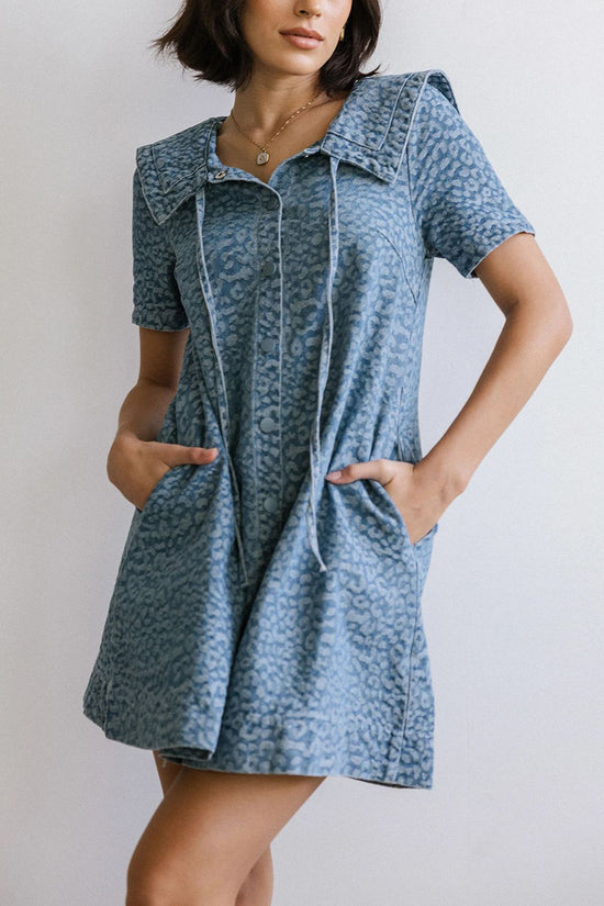 Animal Print Denim Dress with Collar