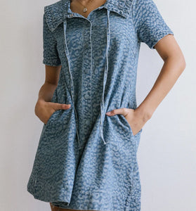 Animal Print Denim Dress with Collar