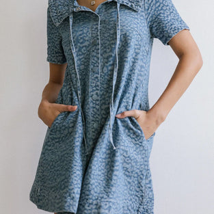 Animal Print Denim Dress with Collar