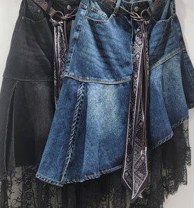 Asymmetric Denim Lace Skirt