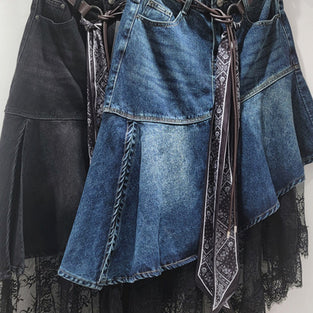 Asymmetric Denim Lace Skirt