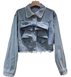 Bow-Embellished Denim Jacket