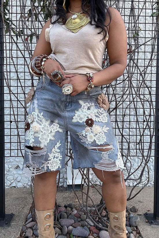 Distressed Denim Shorts
