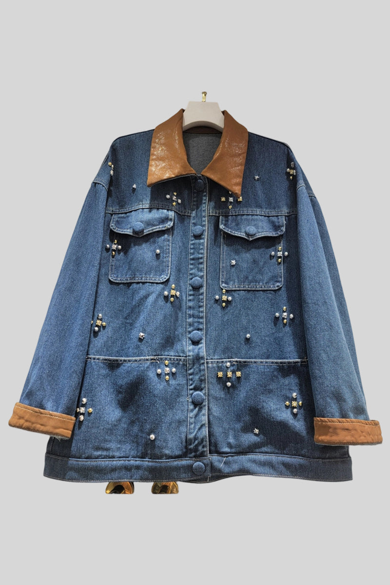 Embellished Button-Up Denim Jacket