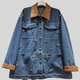 Embellished Button-Up Denim Jacket