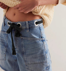 Drawstring Waist Denim Shorts