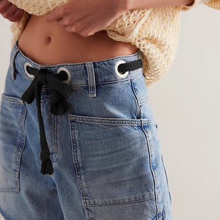 Drawstring Waist Denim Shorts