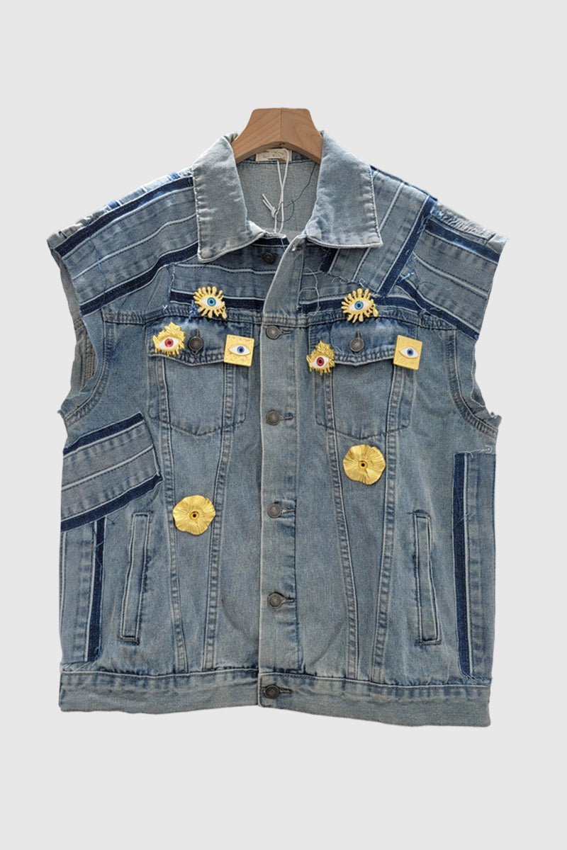 Embellished Sleeveless Denim Jacket
