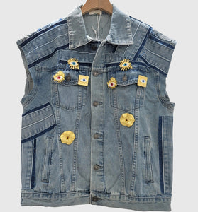 Embellished Sleeveless Denim Jacket
