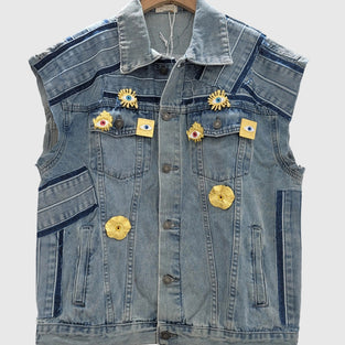 Embellished Sleeveless Denim Jacket